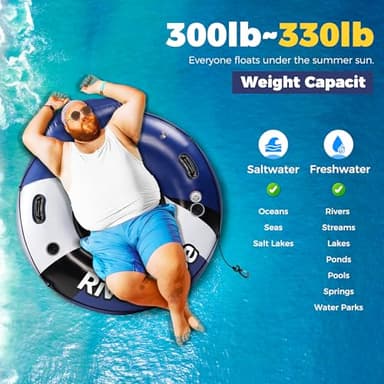 KIZJORYA 2025 New & Upgraded River Tubes for Floating Heavy Duty, Inflatable Float for Beach Lake Rafting, Fool Floats with Mesh Bottom, Cup Holder, Backrest - Image 3