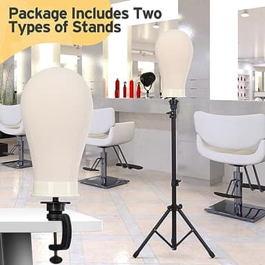 Klvied Reinforced Wig Mannequin Stand with Head, Dual-use 22 Inch Canvas Wig Head Display, Adjustable Clamp Wig Holder, Manikin Head Set for Cosmetology Hairdressing Training with Carrying Storage Bag - Image 4