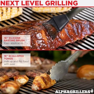 Alpha Grillers Grilling Accessories - BBQ Accessories Grill Gifts for Men Dad Him Husband Son Boyfriend Birthday - Barbecue Grilling Tools Utensils Set with Spatula, Fork, Brush, Tongs Kit - Image 5