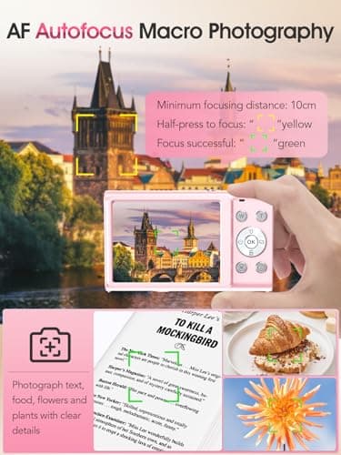 Digital Camera,Autofocus 4K Vlogging Camera for Photography with 32GB Card,48MP Portable Compact Point and Shoot Digital Camera for Teens Adult Beginner with 16X Zoom,Anti-Shake,2 Batteries(Pink) - Image 5