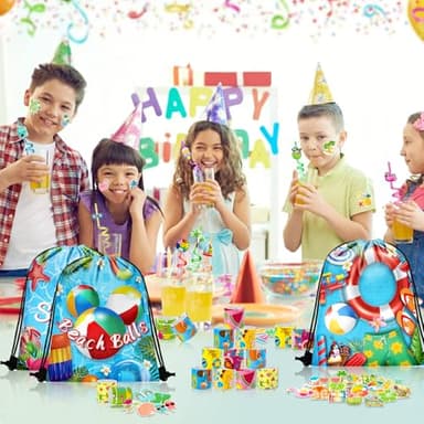 Grneric 98 Pcs Pool Party Favors Drawstring Bags Beach Party Favors Goodie Bags with Drinking Straws Slap Bracelets Stickers for Summer Pool Party Supplies - Image 6