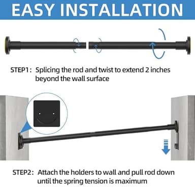 CorkLatta Matte Black Shower Curtain Rod,1 Inch Diameter Stainless Steel Adjustable Spring Tension Rods 32 to 80",with Holders,Anti-Slip,Curtain Rods No Drilling(1 Pack) - Image 5