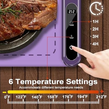 Electric Food Warming Mat Heating：Flameless Silicone Countertop Warmer Tray with 6 Temps 24x16 Inch - Portable Foldable Heat Pad Keep Food Warm for Dinner Serving and Buffet Party - (Lilac) - Image 3