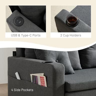 Krcix 3 in 1 Sofa Bed, 56 Inch Convertible Pull Out Couch, Loveseat Sleeper Sofa with Cup Holders, USB, Sofa Couches for Living Room, Bedroom, Apartment, Dark Grey - Image 6
