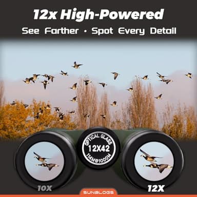 12x42 Binoculars for Adults, High Powered, BAK4 Prism, Waterproof Binoculars, Lightweight Binocular for Bird Watching, Hunting, Travel, Stargazing Cruise (Green) - Image 2