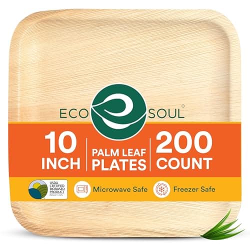ECO SOUL Compostable 10 Inch Palm Leaf Square Plates (200 Count) Like Bamboo Plates | Biodegradable | Eco-Friendly, Microwave & Oven Safe - Image 1