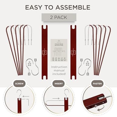 MORALVE Pants Hangers Space Saving - 2 Pack European Beechwood Scarf and Jean Hangers - Closet Organizer and Space Saver Pant Rack, Leggings Hanger, and Scarf Holder with 360° Swivel Hook - Image 7