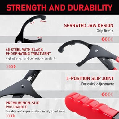 KOOPOOL Oil Filter Wrench Set, 8 Piece Adjustable Oil Filter Pliers 2-3/4" to 5-1/4", 9" & 12" Universal Oil Filter Removal Tool with 1/2" to 3/8" Adapter, Organized in Storage Case (8-Piece Set) - Image 5