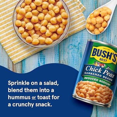 Bush's Best Reduced Sodium Garbanzos Chickpeas, Source Of Plant Based Protein And Fiber, Low Fat, Gluten Free, 16 oz - Image 4