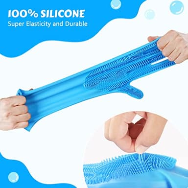 Pecute Pet Grooming Gloves - Heat Resistant Silicone Gloves with High-Density Teeth, Enhanced Five Finger Design for Bathing and Massaging Dogs and Cats, Blue - Image 4
