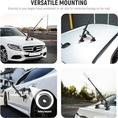 NEEWER Triple Suction Cup Car Mount Kit with 2in1 Extension Pole/Selfie Stick, Quick Release Outside Windshield Magic Arm Camera Mount with Action Camera Adapter Compatible with GoPro Insta360, CA065 - Image 7