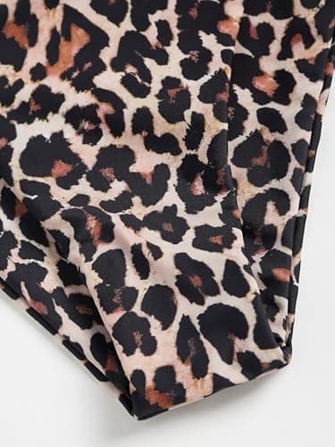 ZAFUL Women's Solid Spaghetti Strap Bralette Bikini Set Two Piece Swimsuit (1-Leopard Black, M) - Image 5