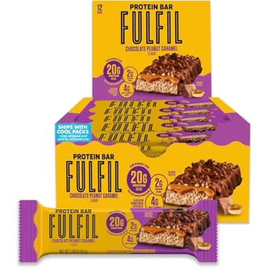 FULFIL Protein Bars, Chocolate Peanut Caramel Flavored, Gluten Free with 20g Protein, Pantry Staples, 12 Count - Image 1
