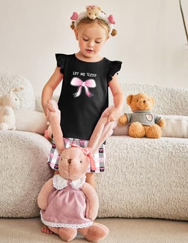 Arshiner Girls Pajamas Set Short Sleeve Pjs Sleepwear 3PCS Summer Lounge Sets Nightwear Bow Plaid 5-6Years - Image 9