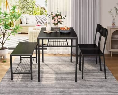 Gizoon Kitchen Table and 2 Chairs for 4 with Bench, 4 Piece Dining Table Set for Small Space, Apartment - Image 8