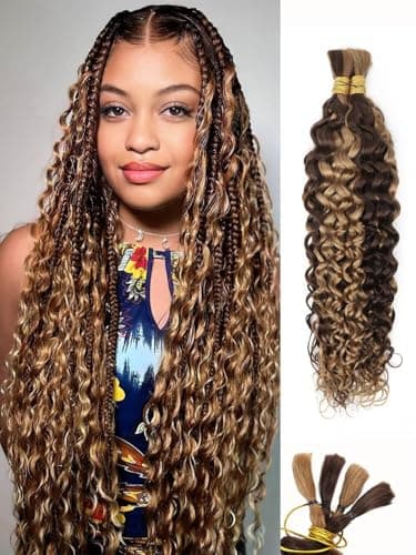 Ombre Braiding Hair Water Wave 100g 18 Inch P4/27 Honey Blonde Deep Wave Bundles Bulk Human Hair for Braiding Brazilian Highlight Curly Hair Extensions for Boho Braids Wet and Wavy Human Braiding Hair - Image 1