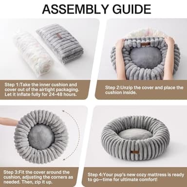 MEWOOFUN Donut Dog Beds for Small Dog, Calming Bed Round Cute Puppy Bed with Non-Slip Bottom, Fluffy Washable Pet Bed for Puppy and Kitten (Grey, S (25x25x7)) - Image 7