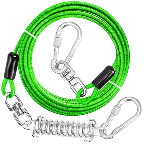 jenico Dog Tie Out Cable, 10/15/20/30/40/50/70/100/150FT Runner Cable with Swivel Hook and Shock Spring, Dog Leash Run Tether for Yard Outdoor and Camping,for Small to Medium Pets Up to 500 LBS - Image 1