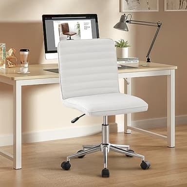 Furnimart Faux Leather Mid-Back Armless Office Desk Adjustable Task Chair Home Office Chair Small Swivel Chair Dorm Chair with Smooth Casters (PU White) - Image 8