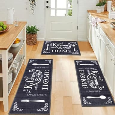 Vaukki Boho Kitchen Rug Sets 3 Pieces, Washable Kitchen Mats for Floor, Non Slip Soft Kitchen Area Rug Floor Mat for Kitchen, Laundry Room and Hallway (Black, 20''x32''+20''x47''+20''x59'') - Image 6