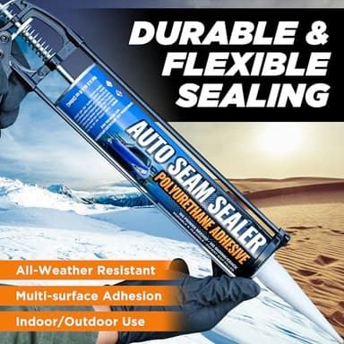 [Black] Professional Automotive Seam Sealer, Paintable Quick-Set Polyurethane Auto Body Seam Sealer for Metal Surfaces of Cars, Trucks, Etc, Includes Gloves & Tip - Black RV Roof Sealant - Image 2
