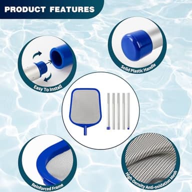 coclothy Pool Skimmer Net - 5 Foot Pool Net with 5 Connecting Aluminum Pole Sections, Fine Mesh Net, Fast Cleaning of Debris, 60" Long, Spas, Tub & Ponds - Image 4