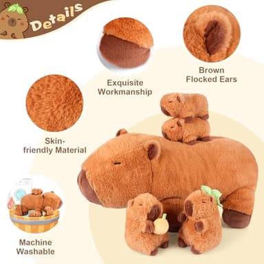 SuzziPals 5-in-1 Capybara Stuffed Animals with Babies Inside, 5Pcs Set Capybara Plush with Mommy & 4 Babies, Soft Pillow Plushies Decor, Cute 3 to 8 Year Old Girl Gift, Imaginative Play Toy (Capibara) - Image 4