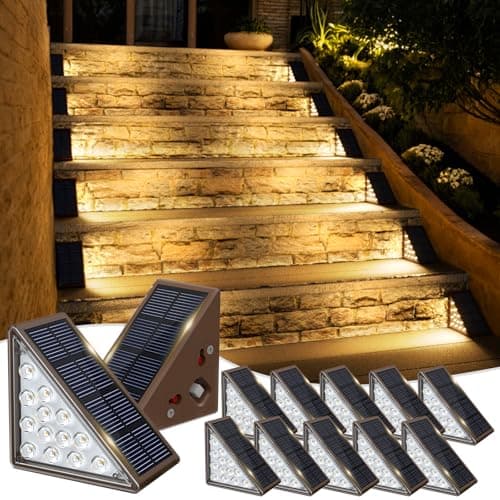 JOFIOS Solar Step Lights for Outside, 12pack Solar Stair Lights Outdoor Waterproof IP67, Deck Step Lights, Outdoor Light Decor for Staircase, Patio, Front Step, Pathway, Front Porch(Warm Brown) - Image 1