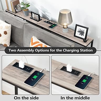 MAHANCRIS 70.9'' Console Table with Power Outlet, Narrow Sofa Table, Industrial Entryway Table with USB Ports, Behind Couch for Entryway, Hallway, Foyer, Living Room, Greige CTHG18E01Z1 - Image 7