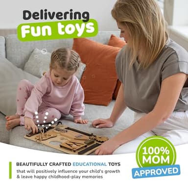 Montessori Busy Board for Toddlers, Premium Wooden Toddler Busy Board for 1 2 3 Year Old with 10 Educational Activities for Fine Motor Skills, Sensory Activity Toy for Travel, Gift for Boys & Girls - Image 8