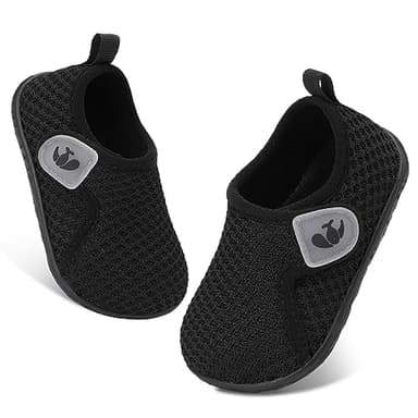 FEETCITY Baby First Walking Shoes Boys Girls Toddler Sneakers Anti-Slip Newborn Crib Shoes Black - Image 1