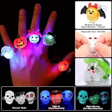 Nucifer 50 Pcs Halloween Treats Light Up Rings Toys Bulk 3D LED Flashing Glow In The Dark Rings Party Supplies Prizes Non Candy Treats Halloween Party Favors Gifts Toys Kids Adults Goodie Bag Stuffers - Image 7