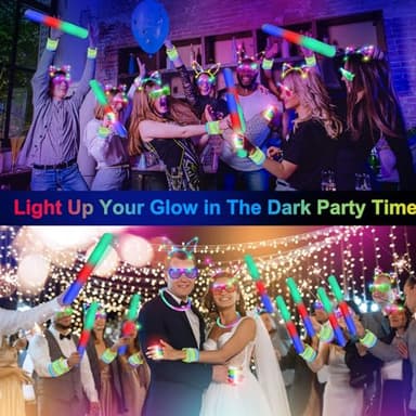 OLUPP 282 PCS Glow in the Dark Party Supplies, 18 Foam Sticks, 18 LED Glasses, 200 Glow Sticks, 30 Finger Lights, 8 Bunny Ear Headband and 8 LED Cat Ear Headband for Wedding,Birthday,Concert,New Year - Image 3