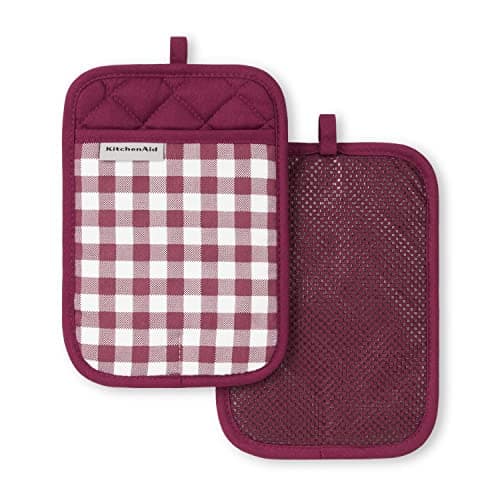 KitchenAid Gingham Pot Holder 2-Pack Set, Beet, 7"x10" - Image 1