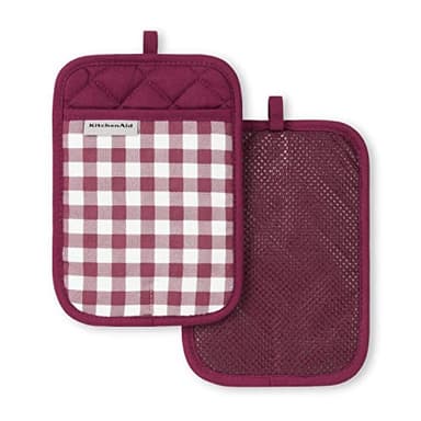 KitchenAid Gingham Pot Holder 2-Pack Set, Beet, 7"x10" - Image 1