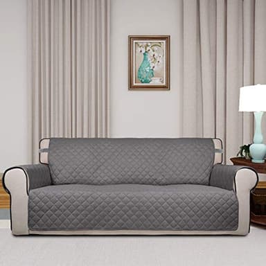 PureFit Reversible Quilted Sofa Cover, Water Resistant Slipcover Furniture Protector, Washable Couch Cover with Non Slip and Elastic Straps for Kids, Dogs, Pets (Sofa, Gray/Light Gray) - Image 2