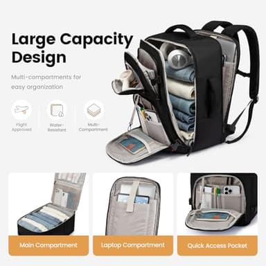 LOVEVOOK Backpack Men - 18inch Travel laptop backpack 45L Large Carry On Backpack Personal Item Size, Airline Approved waterproof backpack with 3 Packing Cubes,Black&Gray - Image 4