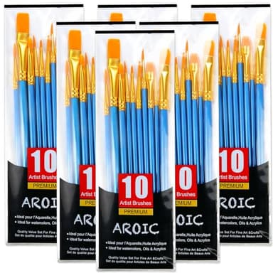 60 Pcs Acrylic Paint Brush Set, Oil & Watercolor - Professional Artist Brushes with Wooden Handle Nylon Hair Brushes - Bulk Art Supplies for Adults, Kids & Beginners - Image 1
