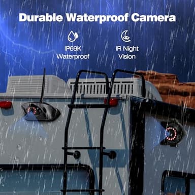 WOOCARTY 3-Camera Wireless RV Backup System, 7" 1080P Touch Screen with 1 Rear Camera for Furrion Pre-Wired Plug and 2 Side Cameras, IP69 Waterproof, IR Night Vision Camera for RV Trailer, WF703 - Image 2