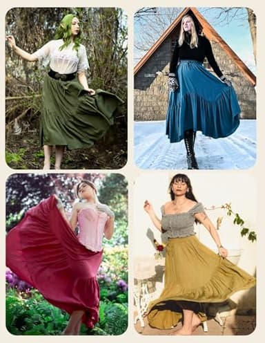 Black Flowy Skirt for Women High Waist Long Skirt Renaissance Skirt with Pockets Black XL - Image 6