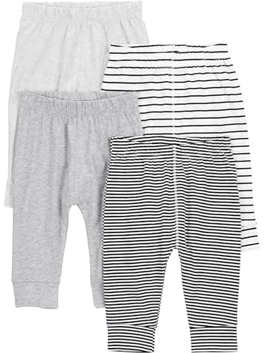 Simple Joys by Carter's Baby 4-pack Pant, grey/grey stripe, Newborn - Image 1