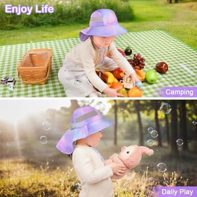 Kids Sun Hat UV Protection Unicorn Summer Beach Play Hats Wide Brim Neck Flap for Girls Boys, Light Purple, 2-9 Years - Image 6