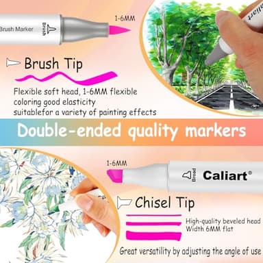 Caliart Markers Brush & Chisel, 101 Colors Alcohol Markers for Adult Coloring Book, Dual Tip Art Pen Set for Artist Illustration Sketch Drawing Gift - Image 5