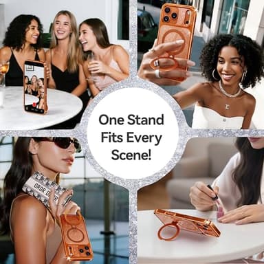 CASEKOO Pearl Sparkle 360 Spin Magnetic Stand for Glossy iPhone 17 Pro Max Case for Women, Fit for MagSafe, 17FT Drop Protection, Chic Design for 17 Pro Max Case with Stand, Cosmic Orange - Image 4