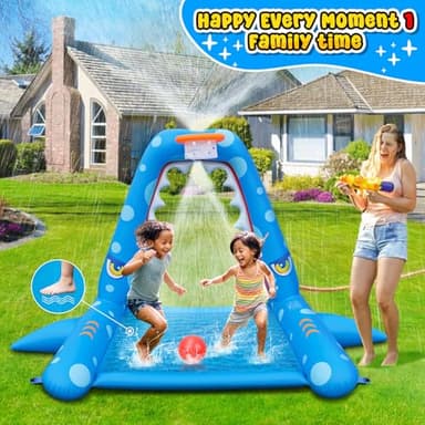 JOSEN Sprinkler for Kids Outdoor Play, Giant Inflatable Shark Water Toys Splash Pad with Basketball Hoop, Fun Sprinkler Summer Outdoor Game for 3-8 Years Old Children Boys Girls Gift - Image 2