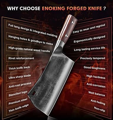 ENOKING Cleaver Knife, 7.5 Inch Hand Forged Meat Cleaver Heavy Duty Bone Chopper German High Carbon Stainless Steel Butcher Knife with Full Tang Handle for Home Kitchen and Restaurant, Ultra Sharp - Image 6