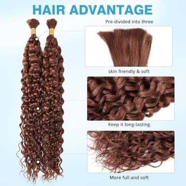 Brown Human Braiding Hair - Water Wave, 100g, 18 Inch, Color 30 Curly, Boho Braids, No Weft, 2 Braids Per Pack, Wet and Wavy - Image 4