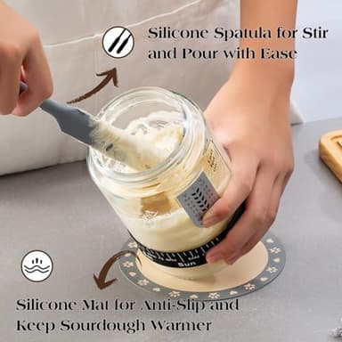Sourdough Starter Kit,34oz Sourdough Starter Jar Glass with Sourdough Recipes Cookbook.Sourdough Bread Baking Supplies with Thermometer,Natural Wooden Lid, Anti-slip Mat,Sourdough Jar scraper (2 pack) - Image 6