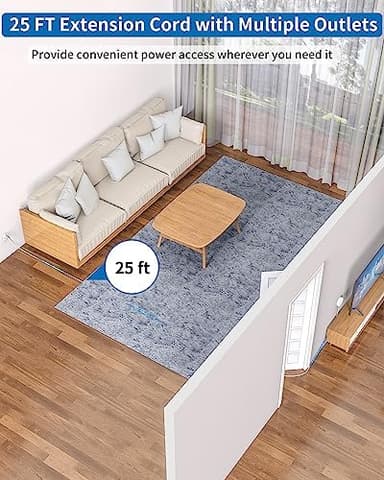 Flat Extension Cord 25 ft, NTONPOWER Flat Plug Power Strip with 3 Outlets 4 USB Ports(2 USB C), Ultra Thin Extension Cord Under Carpet, Mountable, Long Outlet Extender for Indoor Home Office Room - Image 4