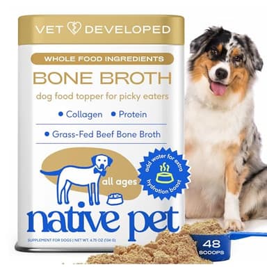 Native Pet Bone Broth for Dogs - Made with Real Beef Bone Broth, Dog Food Toppers for Picky Eaters - Provides Extra Hydration & Nutrition for Joint Strength, Immunity & Heart Health-48 Scoops - Image 1